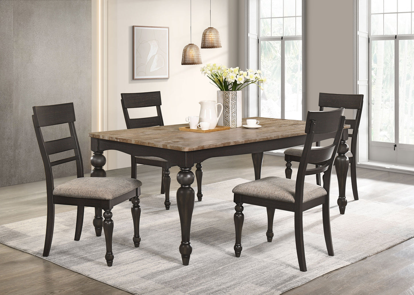 Bridget 5-piece Rectangular Dining Set Charcoal Sand Through