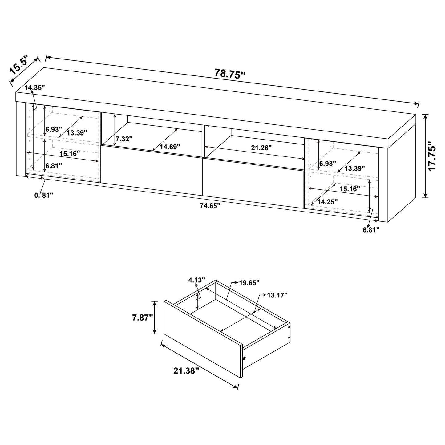 Jude 2-door Engineered Wood 79" TV Stand High Gloss White