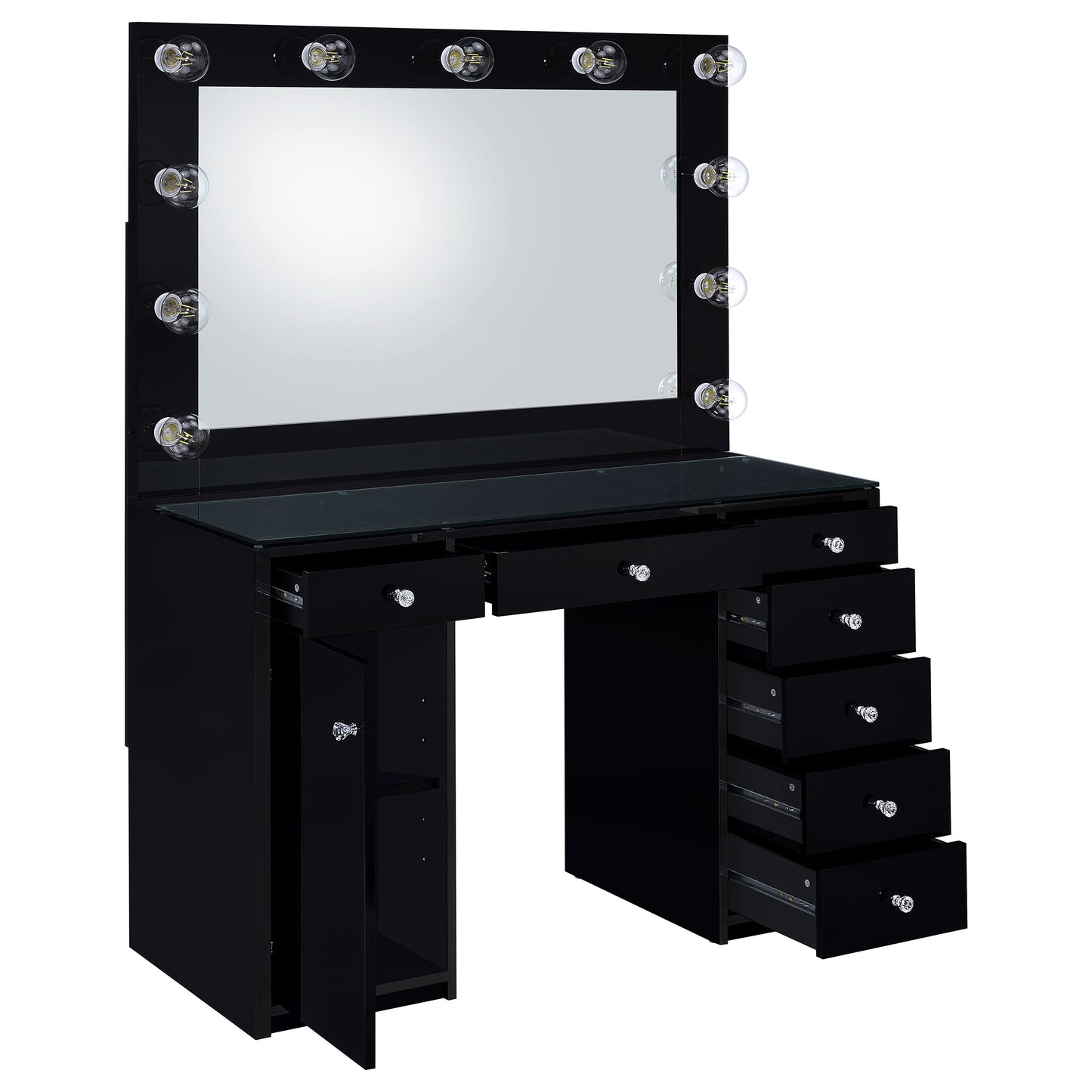 Acena 7-drawer Vanity Set with Lighting Black High Gloss