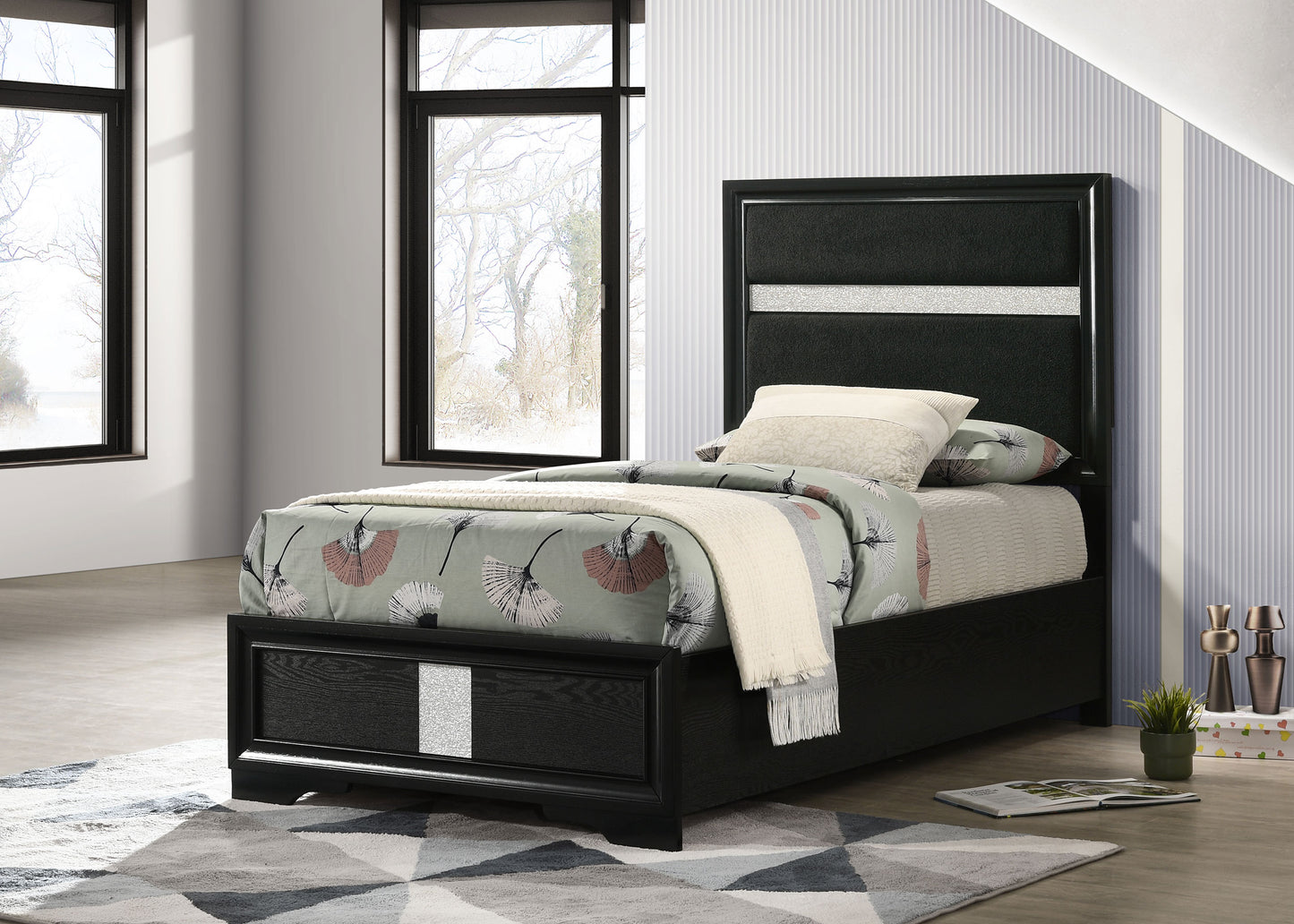 Miranda 54-inch Upholstered Twin Panel Bed Black