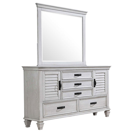 Franco 5-drawer Dresser with Mirror Distressed White