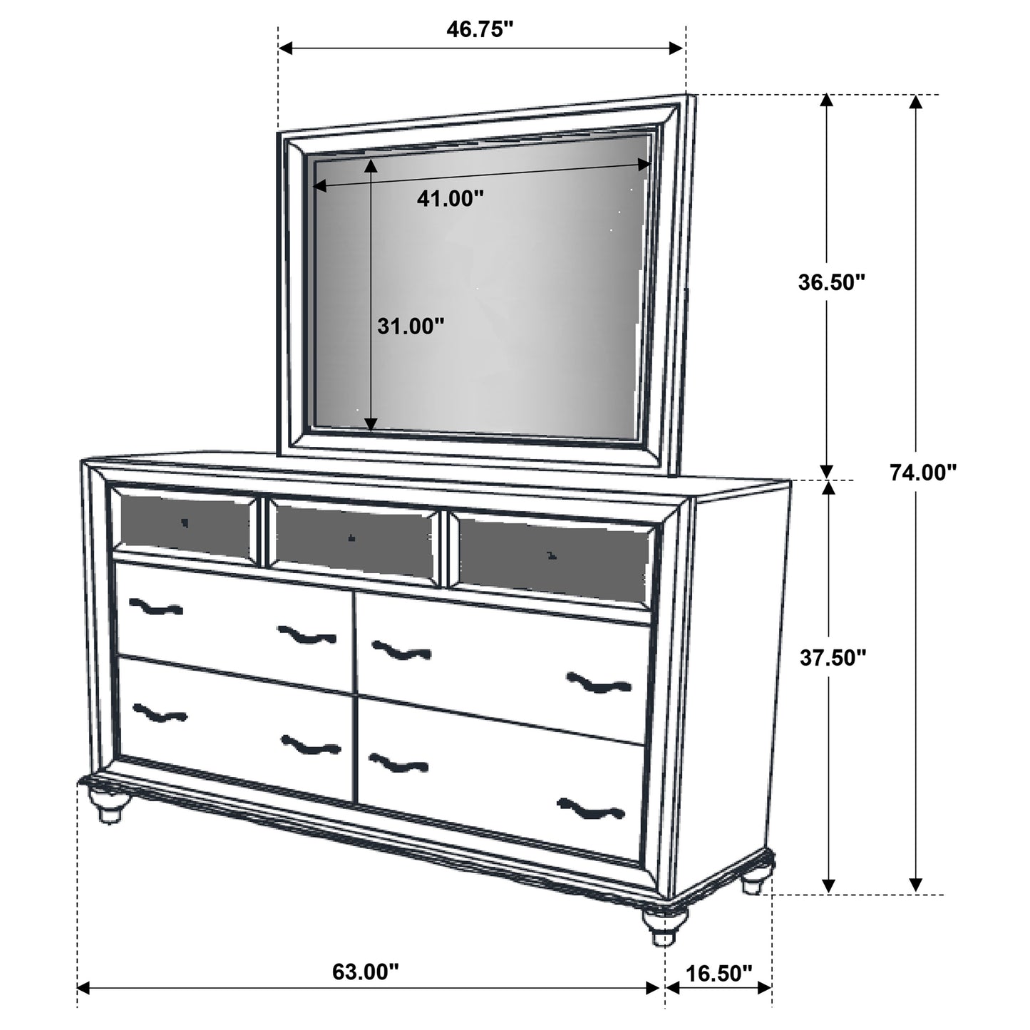 Barzini 7-drawer Dresser with Mirror White