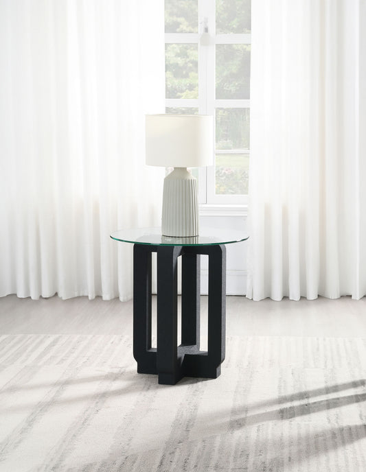Acklin Round Clear Glass Top Side End Table Black