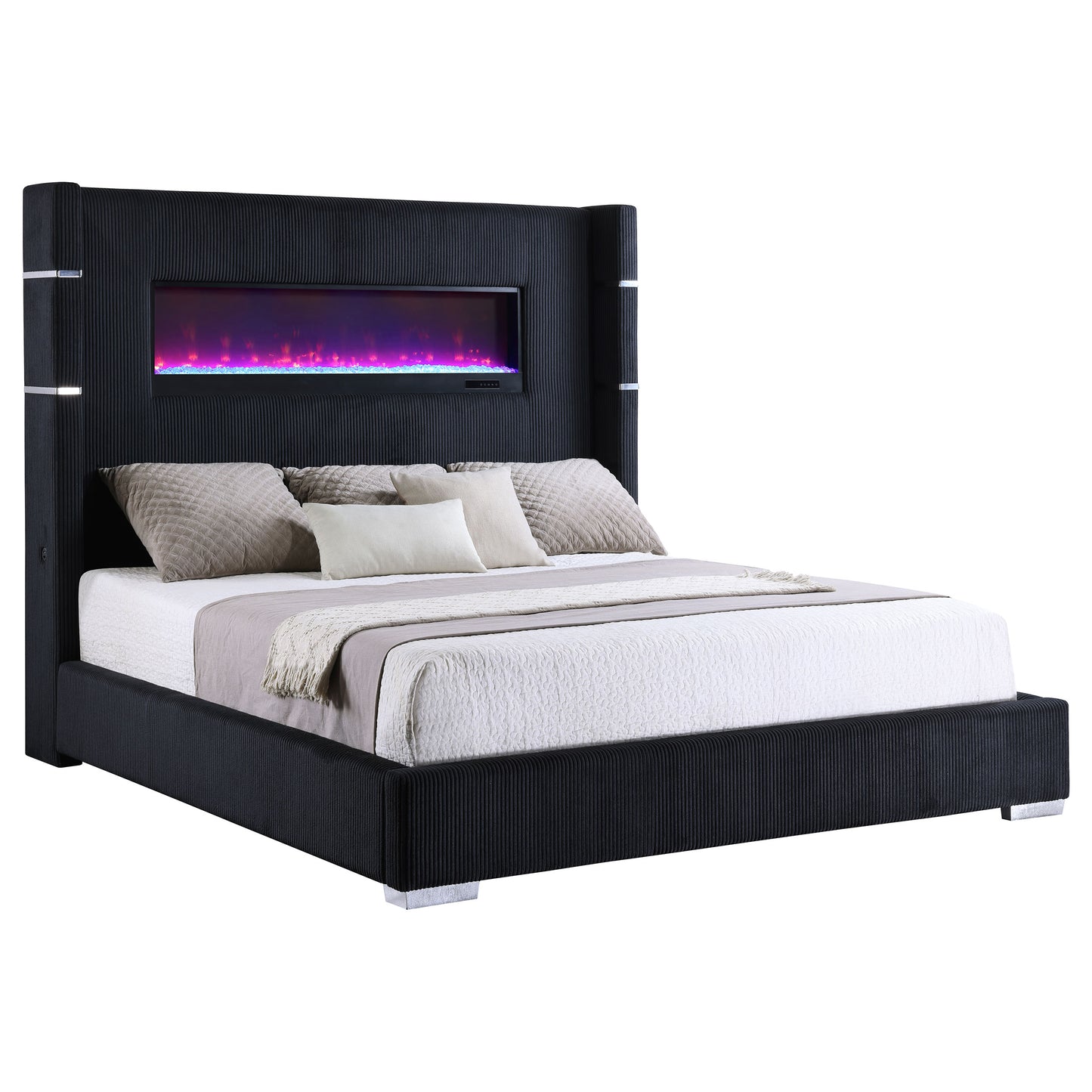 Tisdall 67-inch Upholstered Queen Fireplace Bed Black