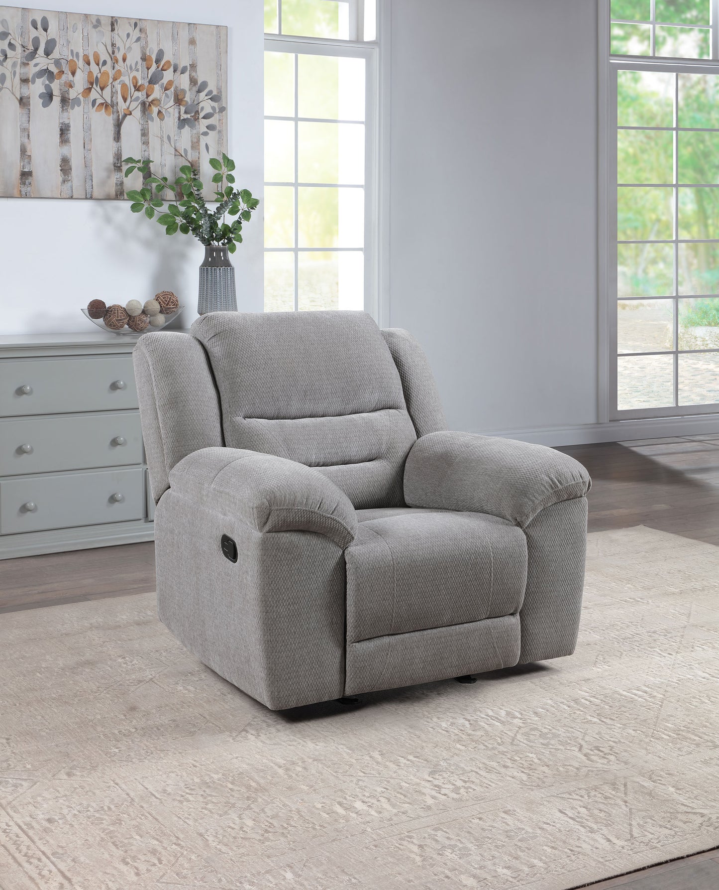 Gilson Chenille Upholstered Reclining Glider Recliner Grey