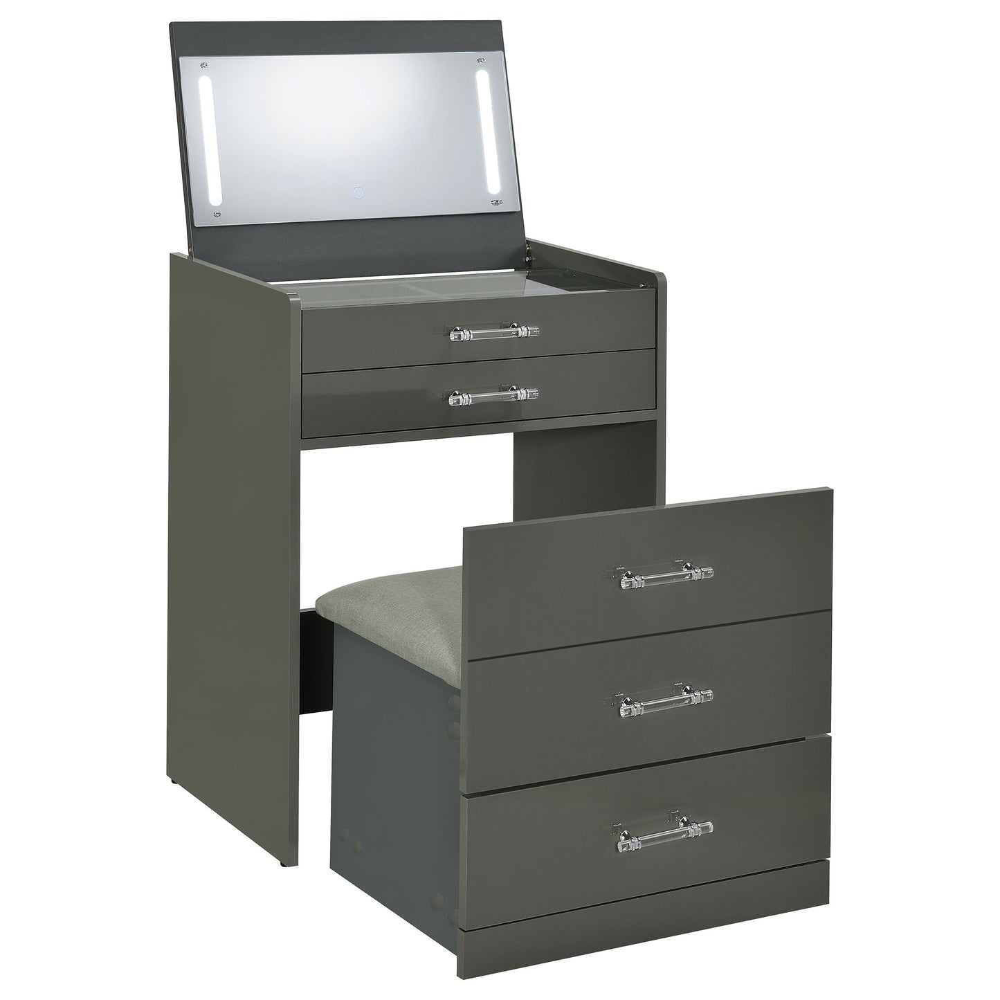 Danbury 3-drawer Makeup Vanity & Stool Set Grey High Gloss