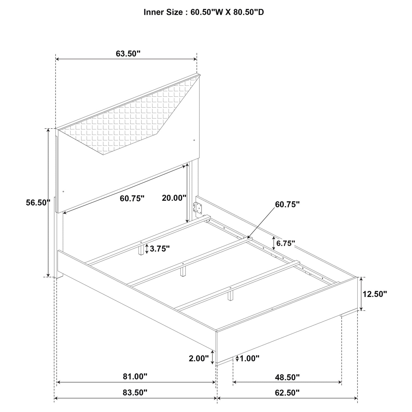 Ives Queen Panel Bed LED Headboard White High Gloss