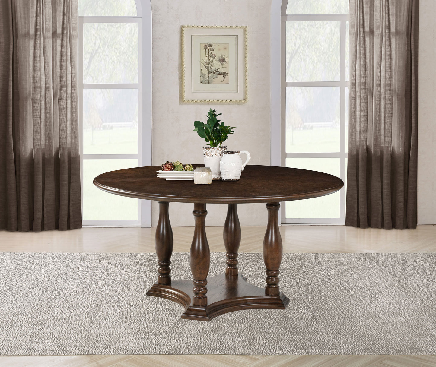 Landon 60-inch Round Wood Pedestal Dining Table Rich Brown