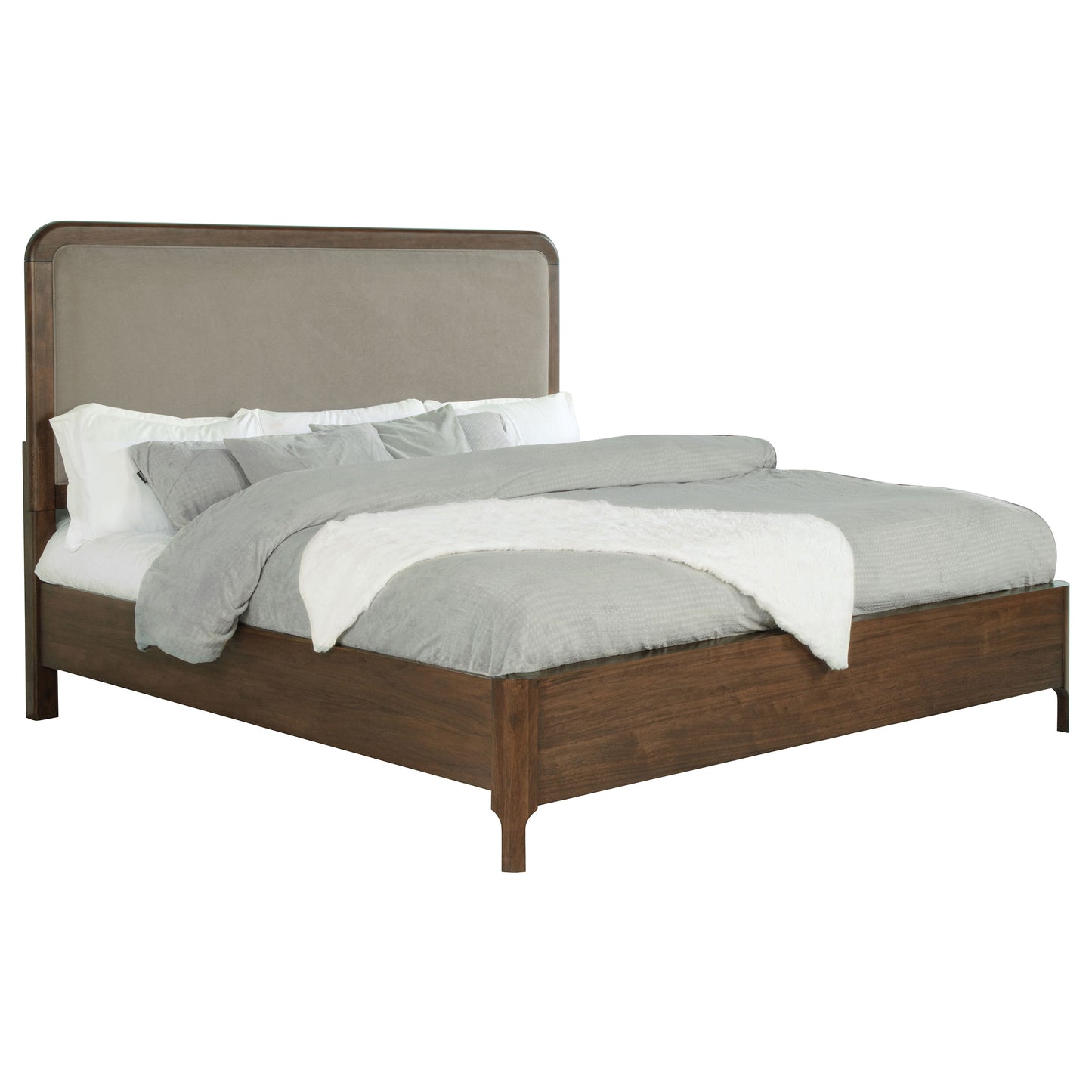 Maderia 57-inch Upholstered Eastern King Panel Bed Walnut