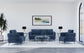 Lively Chenille Upholstered Modern Track Arm Loveseat Blue