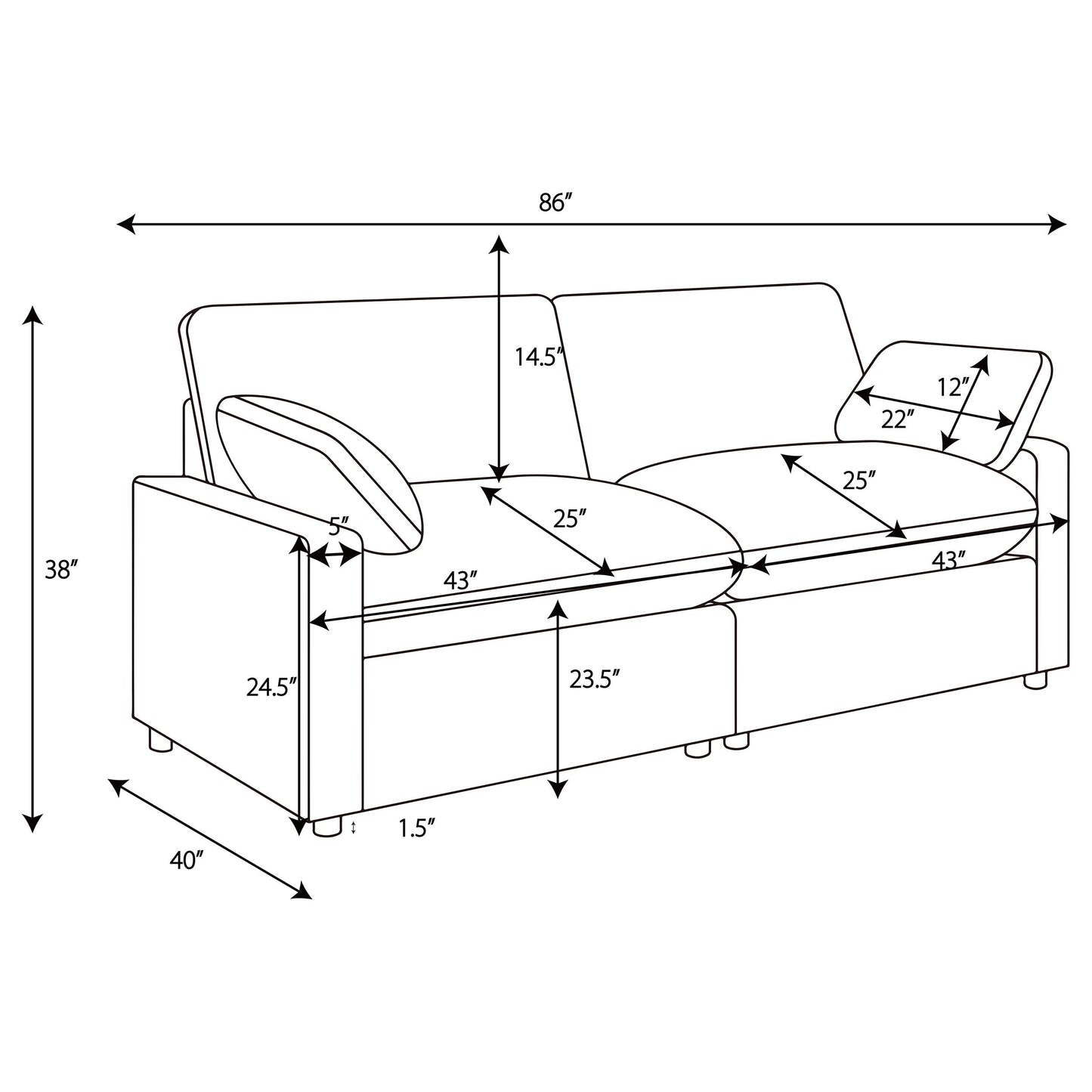 Collins Modular Power Loveseat Dark Grey