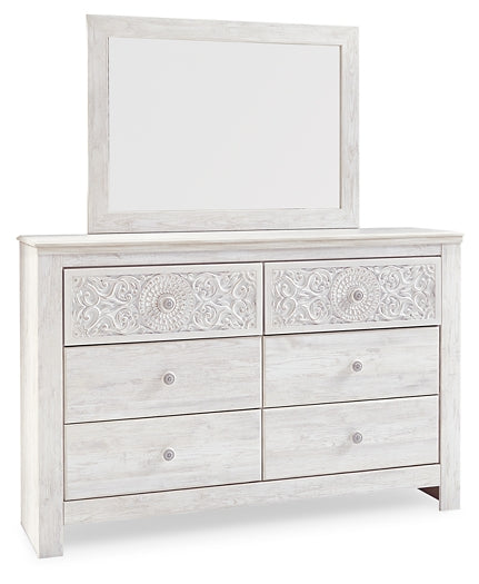 Paxberry Queen Panel Bed with Mirrored Dresser and Chest