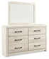 Cambeck King/California King Upholstered Panel Headboard with Mirrored Dresser and 2 Nightstands