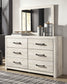 Cambeck King/California King Upholstered Panel Headboard with Mirrored Dresser, Chest and 2 Nightstands