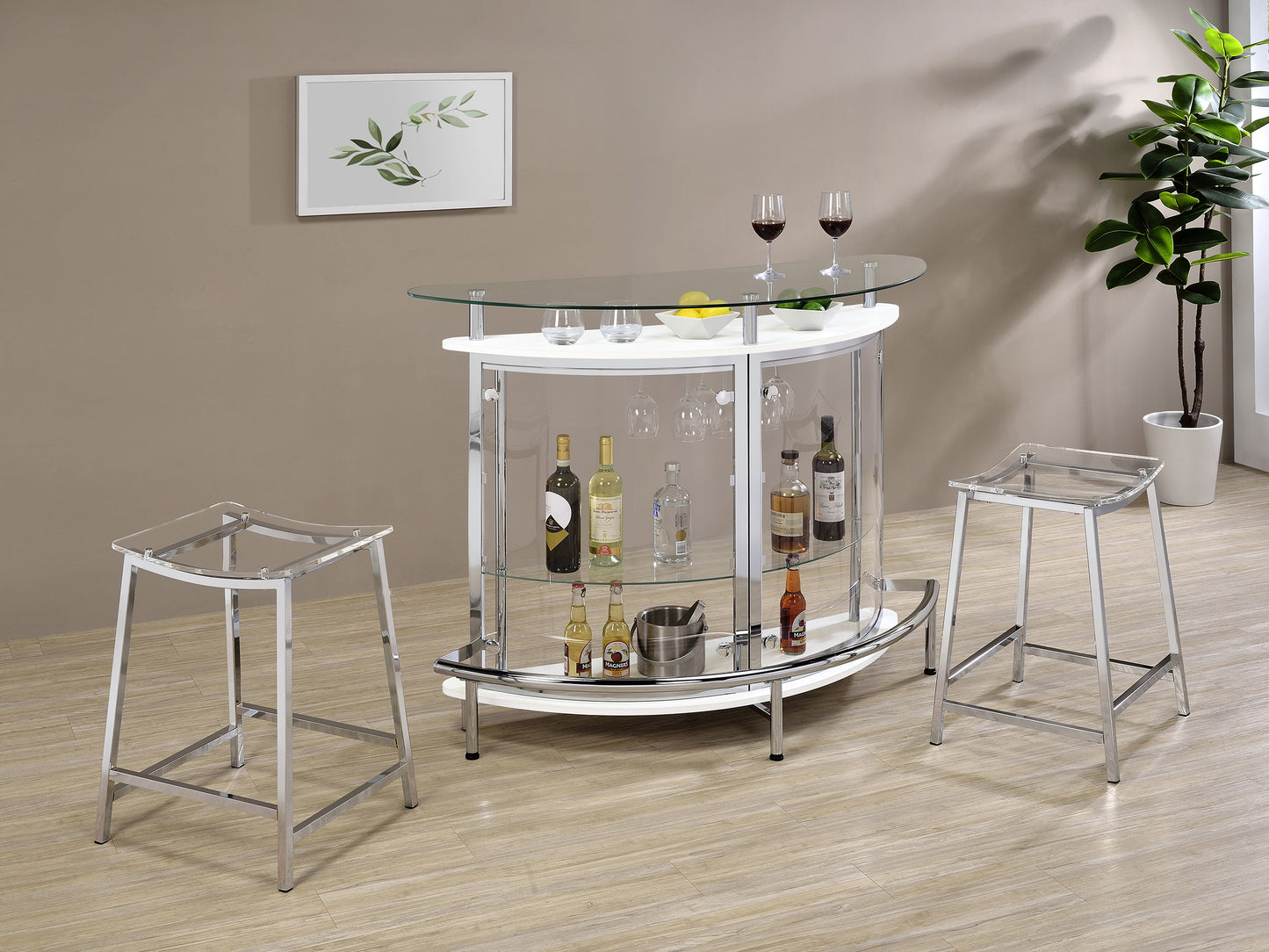 Amarillo Freestanding Glass Top Home Bar Wine Cabinet White