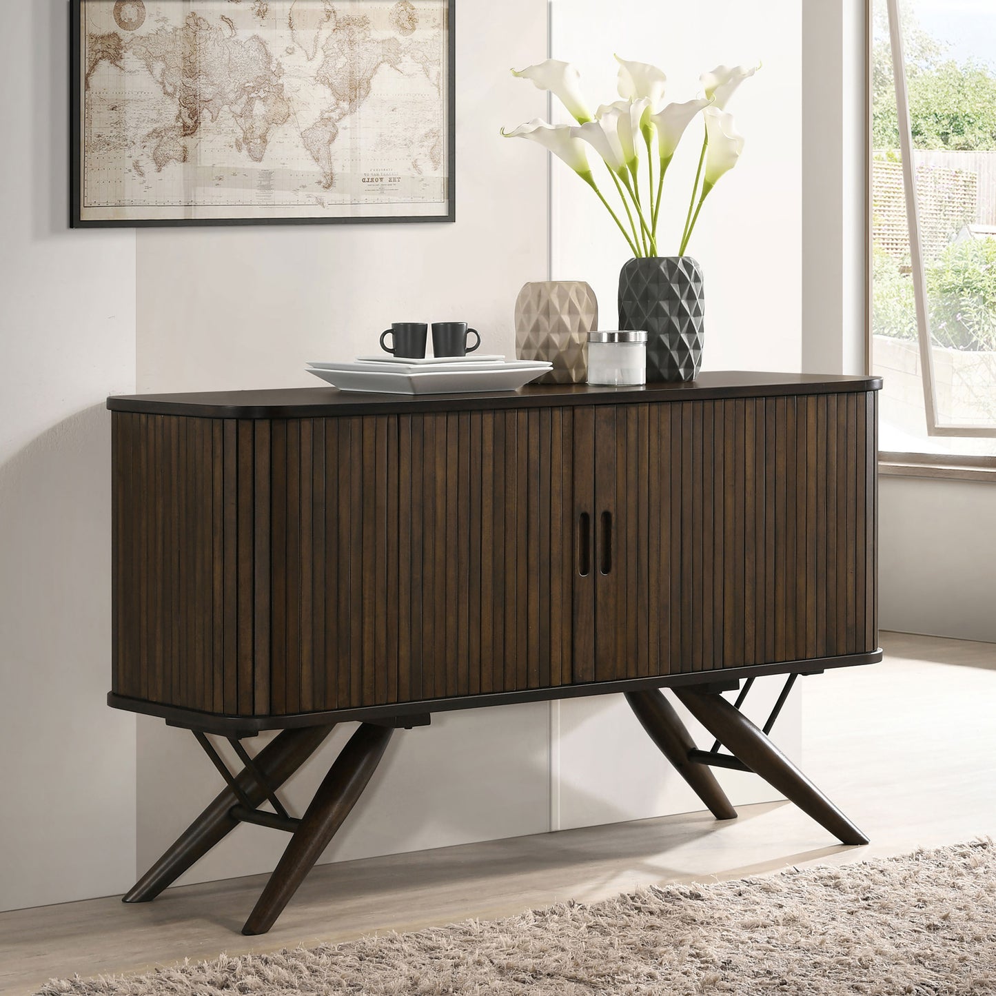 Wes 2-door Sideboard Buffet Storage Cabinet Dark Walnut