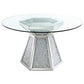 Quinn 5-piece Round Glass Top Mirrored Dining Set Grey