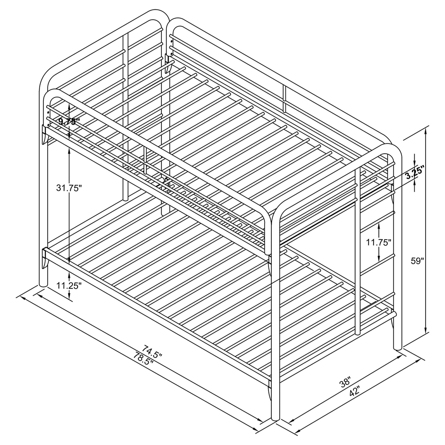 Morgan Metal Twin Over Twin Bunk Bed Blue