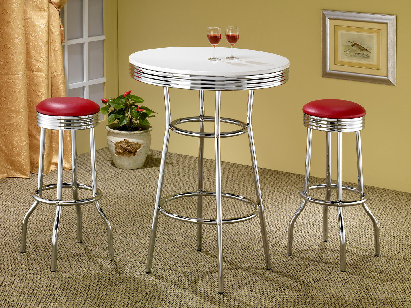 Retro Upholstered Metal Swivel Bar Stool Red (Set of 2)