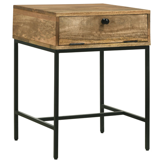 Stephie Rectangular Side End Table with Storage Honey Brown