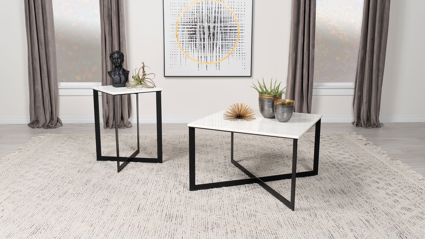 Tobin Square Marble Top End Table White and Black