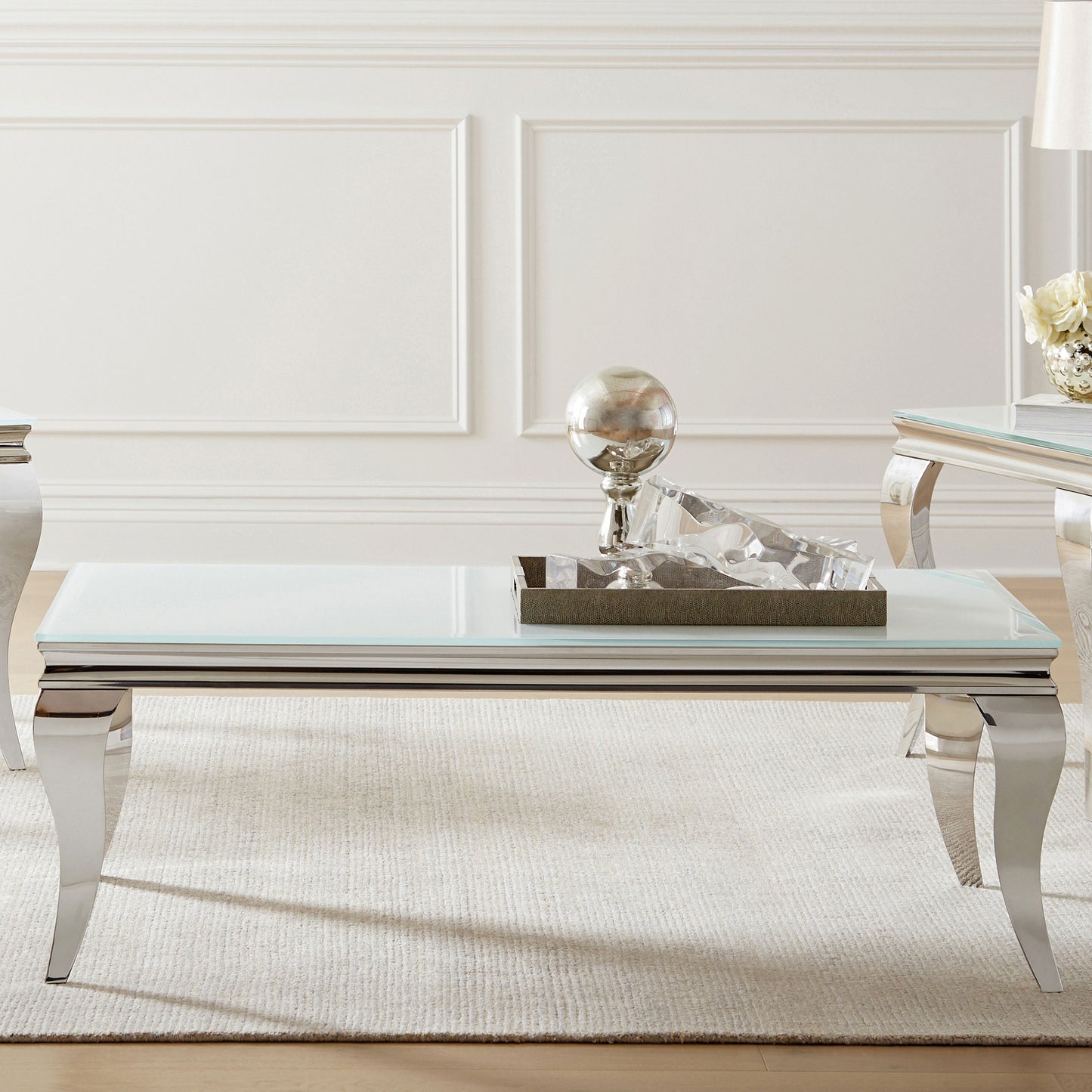 Carone Rectangular Glass Top Coffee Table White and Chrome