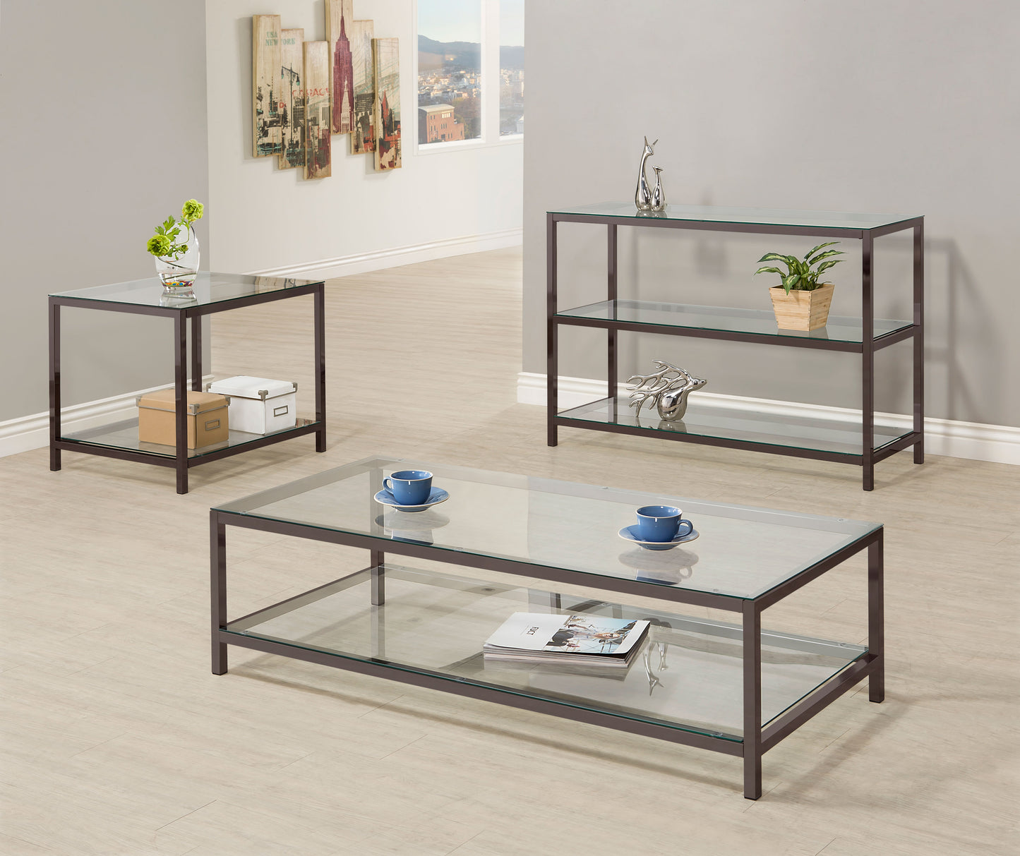 Trini 2-shelf Glass Top Entryway Console Table Black Nickel