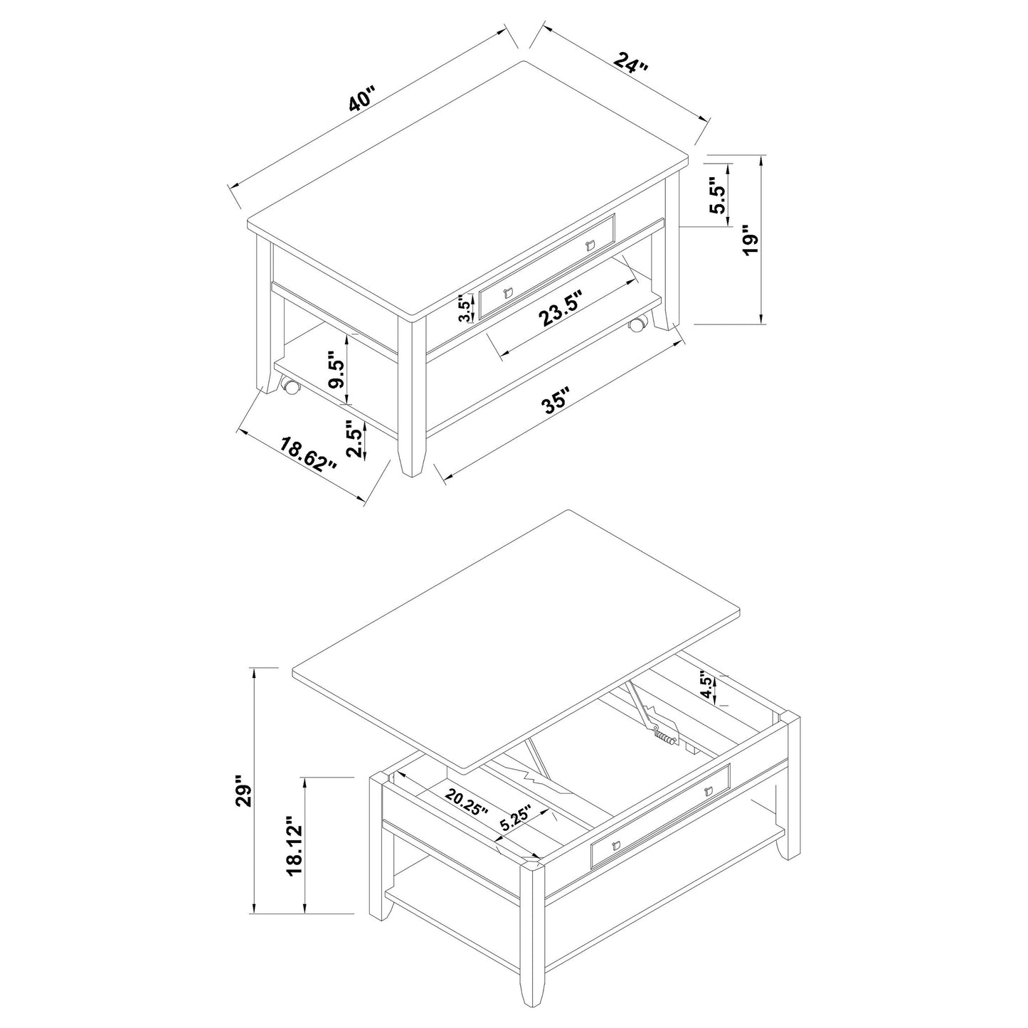 Bradford Rectangular Wood Lift Top Coffee Table Walnut