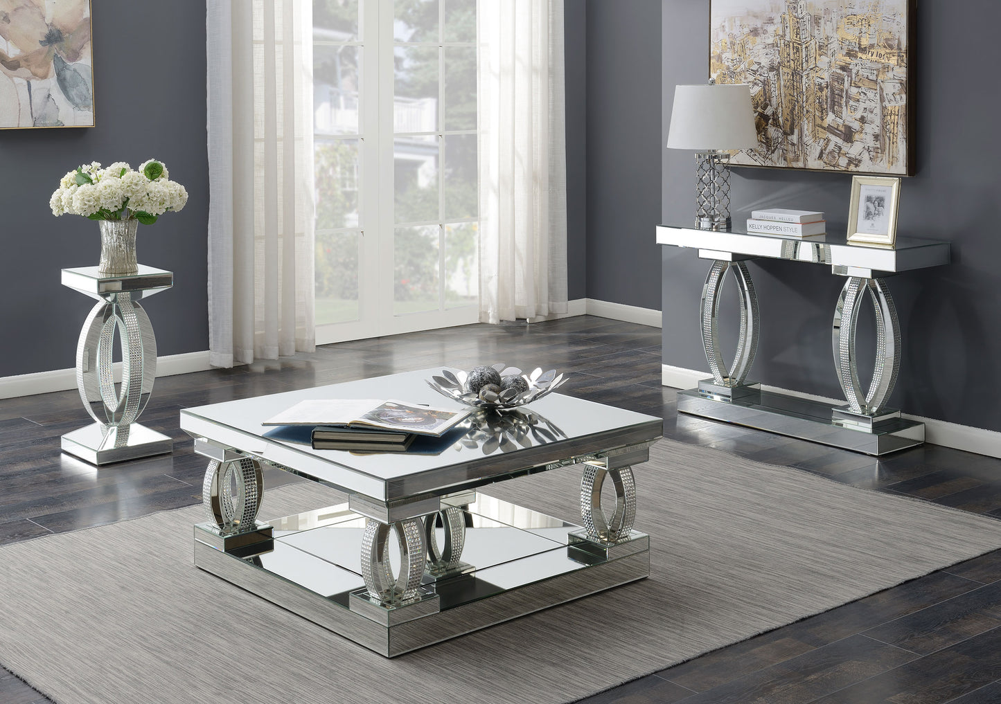 Amalia Mirrored Acrylic Entryway Sofa Console Table Silver