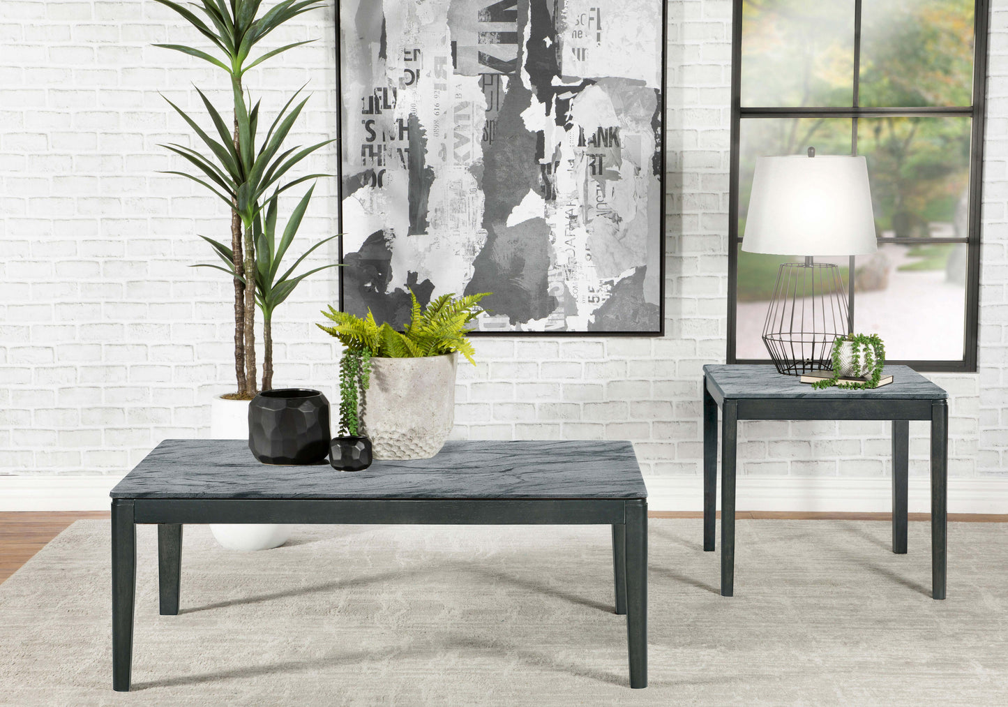 Mozzi Rectangular Faux Marble Coffee Table Grey and Black