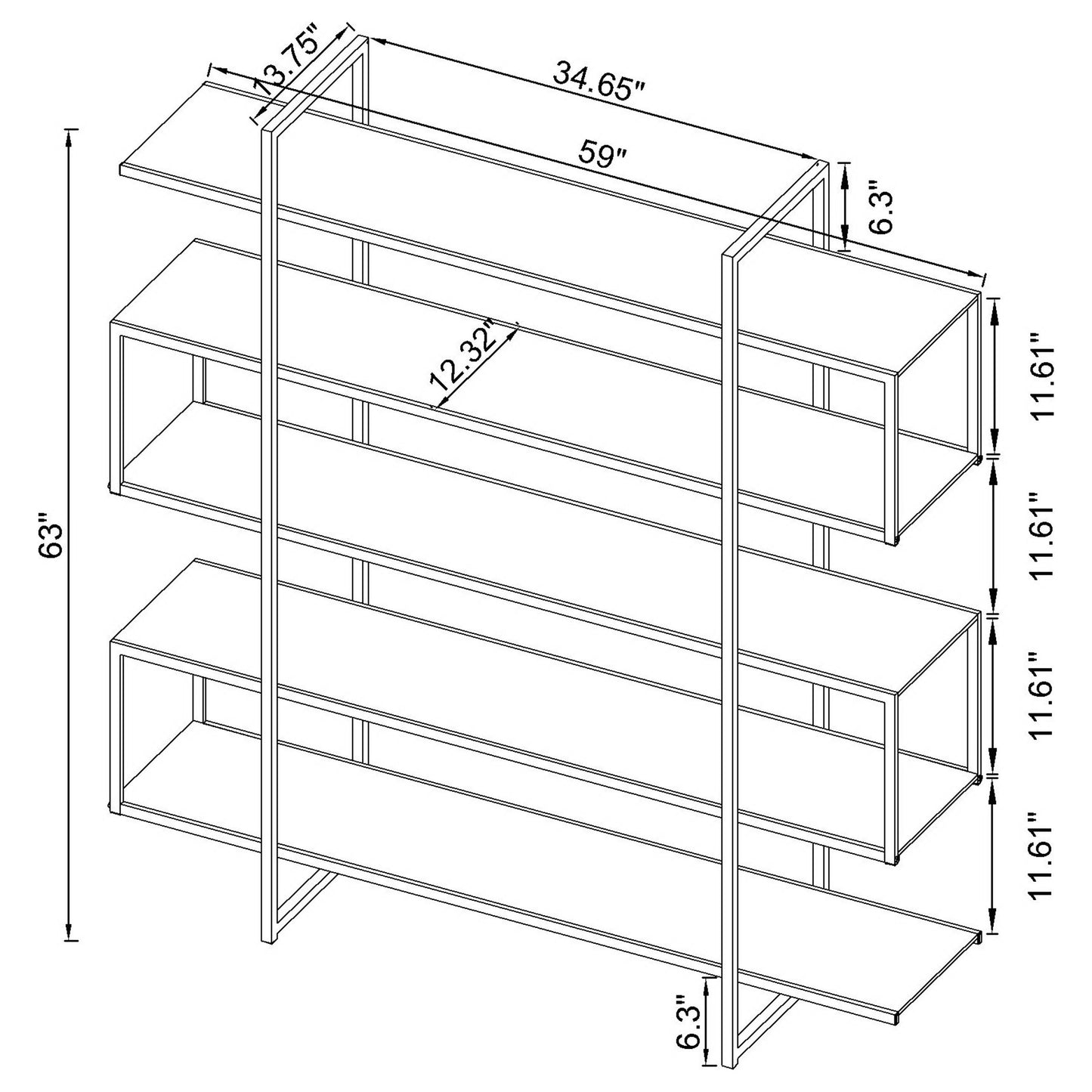 Elmer 63-inch 5-shelf Bookshelf Clear and Chrome