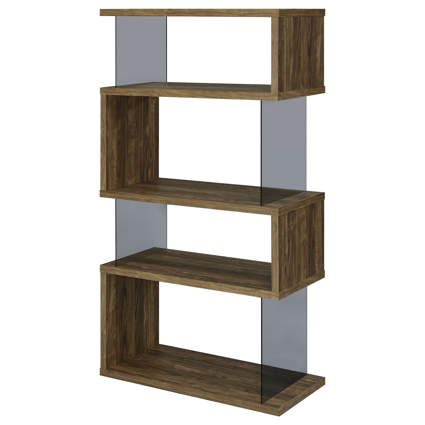 Emelle 63-inch 4-shelf Glass Panel Bookshelf Aged Walnut