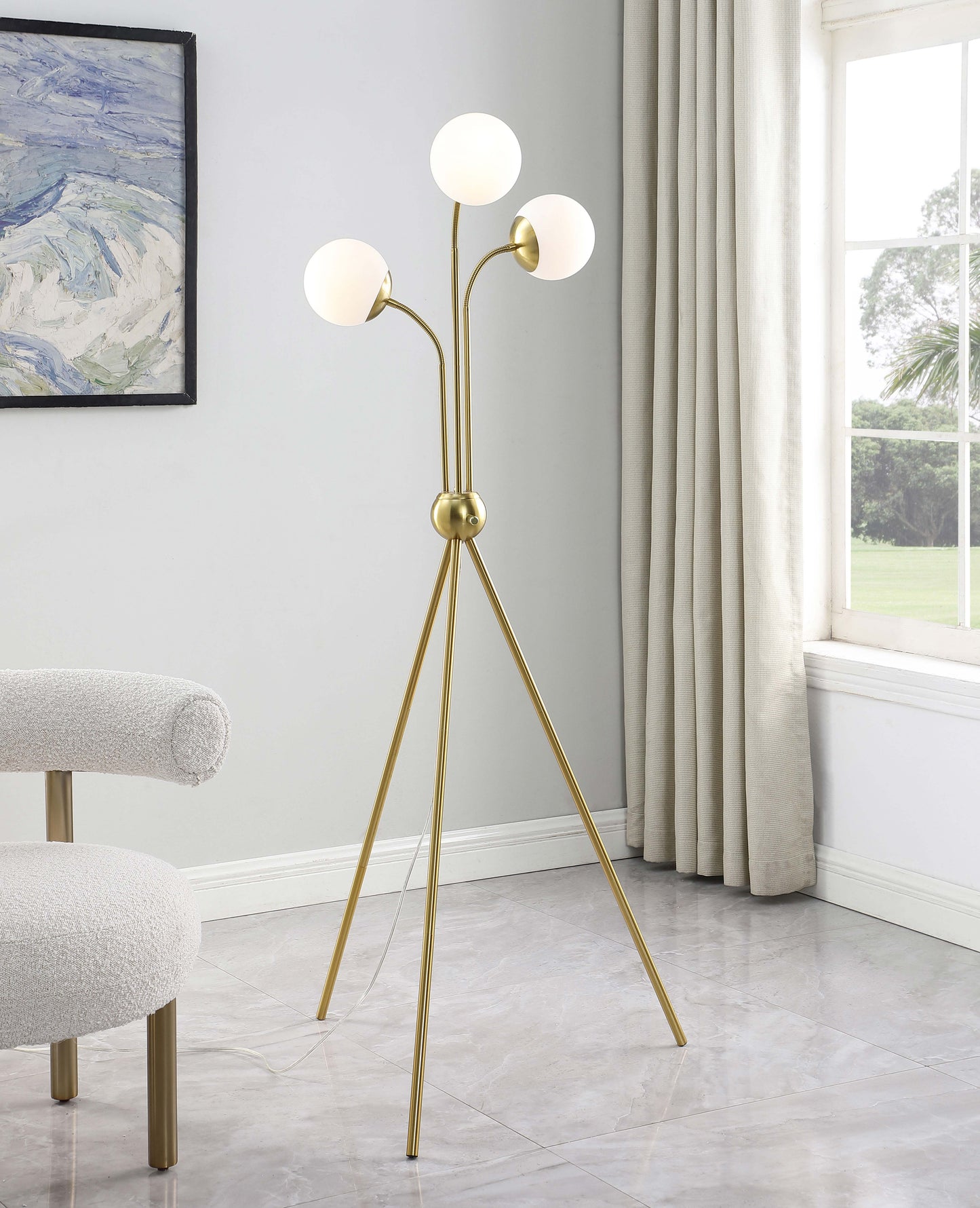 Miley 66-inch Spherical Bulb Tripod Tree Floor Lamp Gold