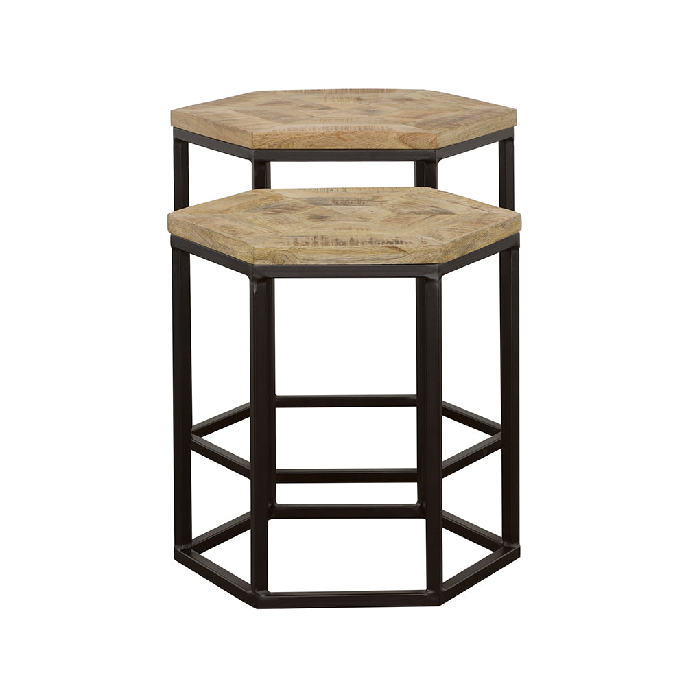 Adger 2-piece Hexagonal Nesting Tables Natural and Black