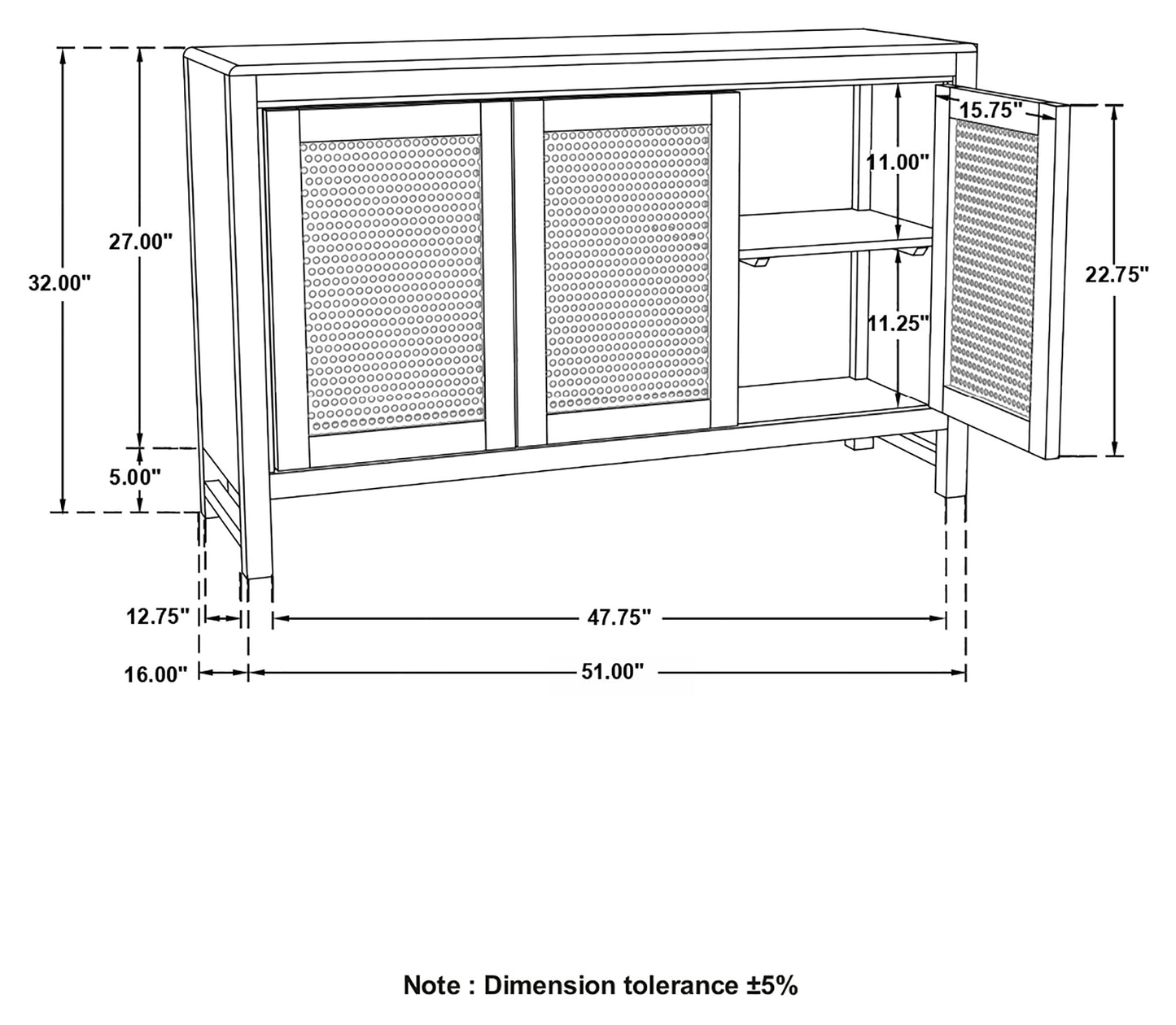 Zamora 3-door Wood Accent Cabinet with Woven Cane Natural