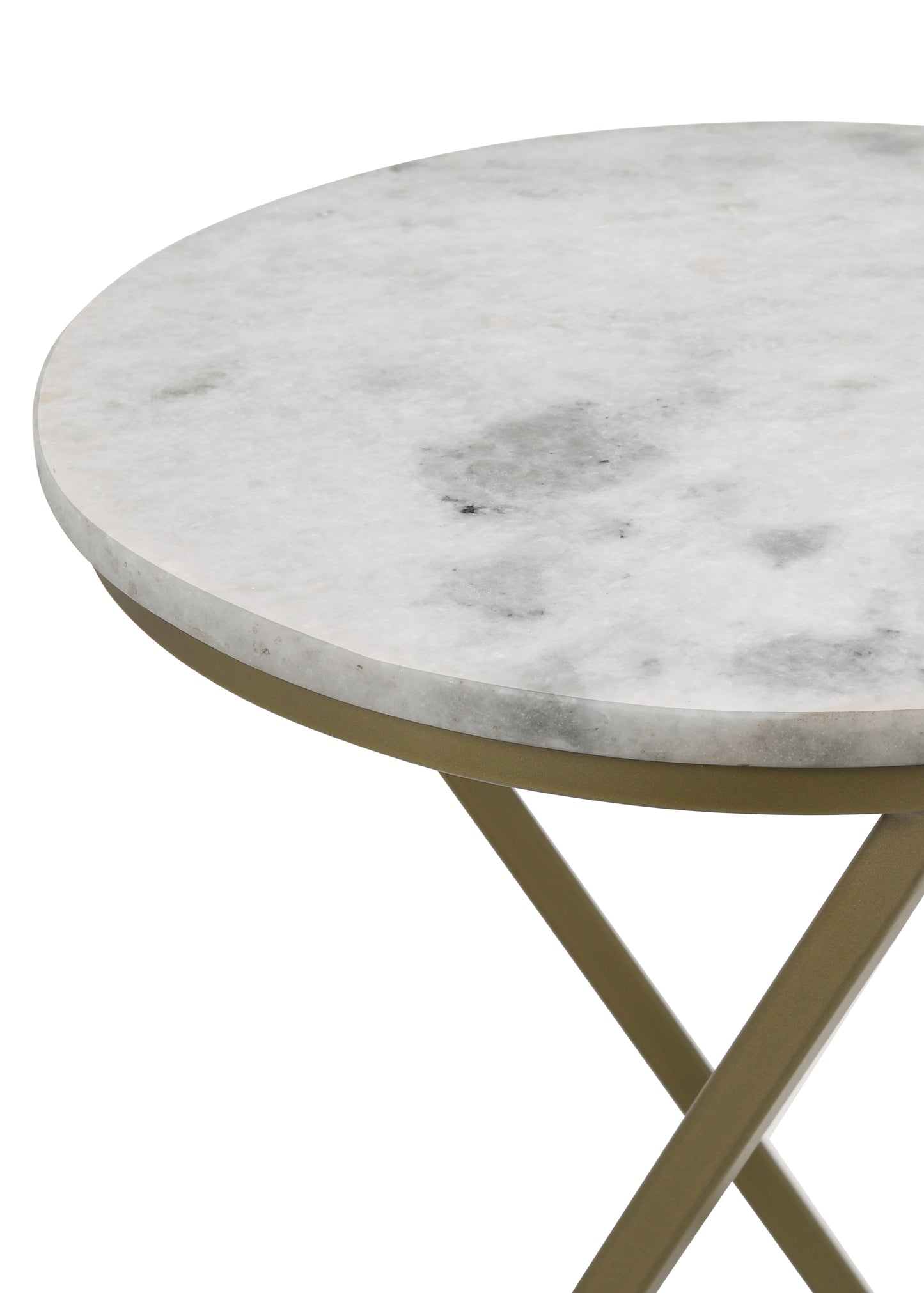 Malthe Round Marble Top Accent Side White and Antique Gold