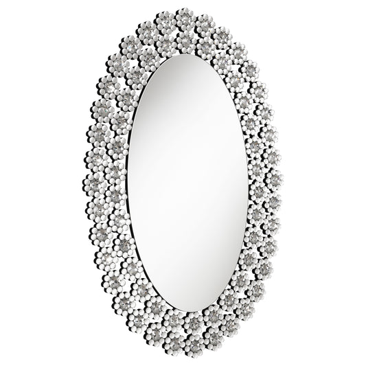 Colleen 31 x 47 Inch Oval Wall Mirror Crystal Flowers Silver